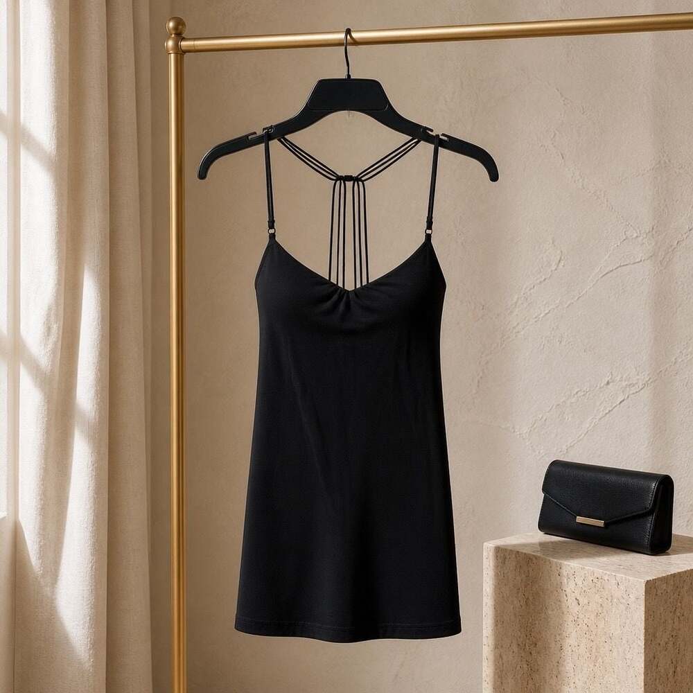 Lei Black Strappy Cami Tank Top Size L #645 - Picture 2 of 5